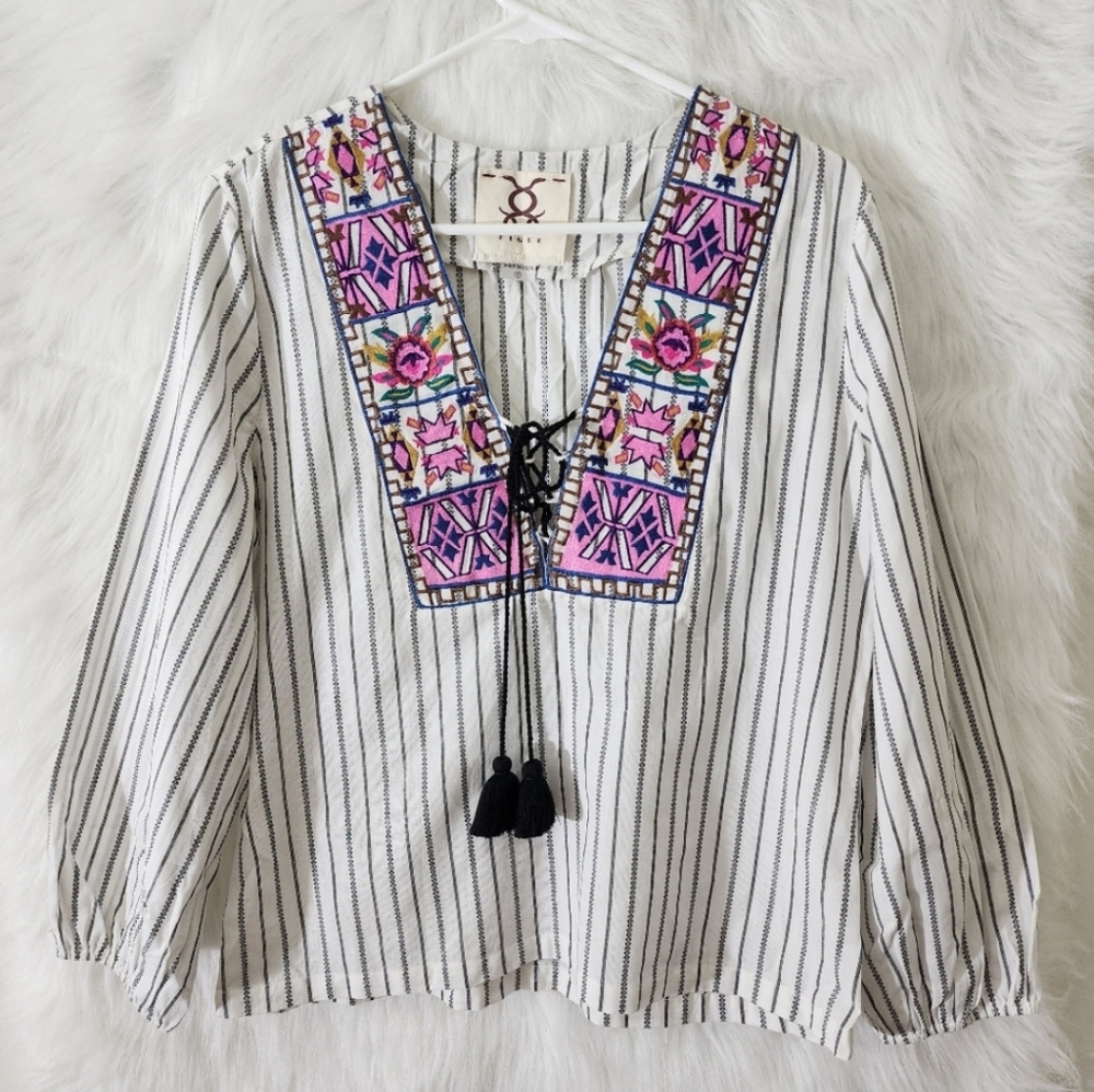 Figue Embroidered Striped Women's Top Size S